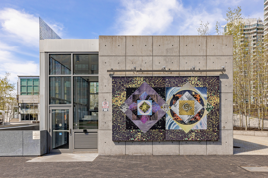 Maggie Groat, DOUBLE PENDULUM, 2023, installation view, wheat-pasted images at Harbourfront Centre parking pavilion, Toronto. Courtesy of the artist and Scotiabank CONTACT Photography Festival. Photo: Toni Hafkenscheid