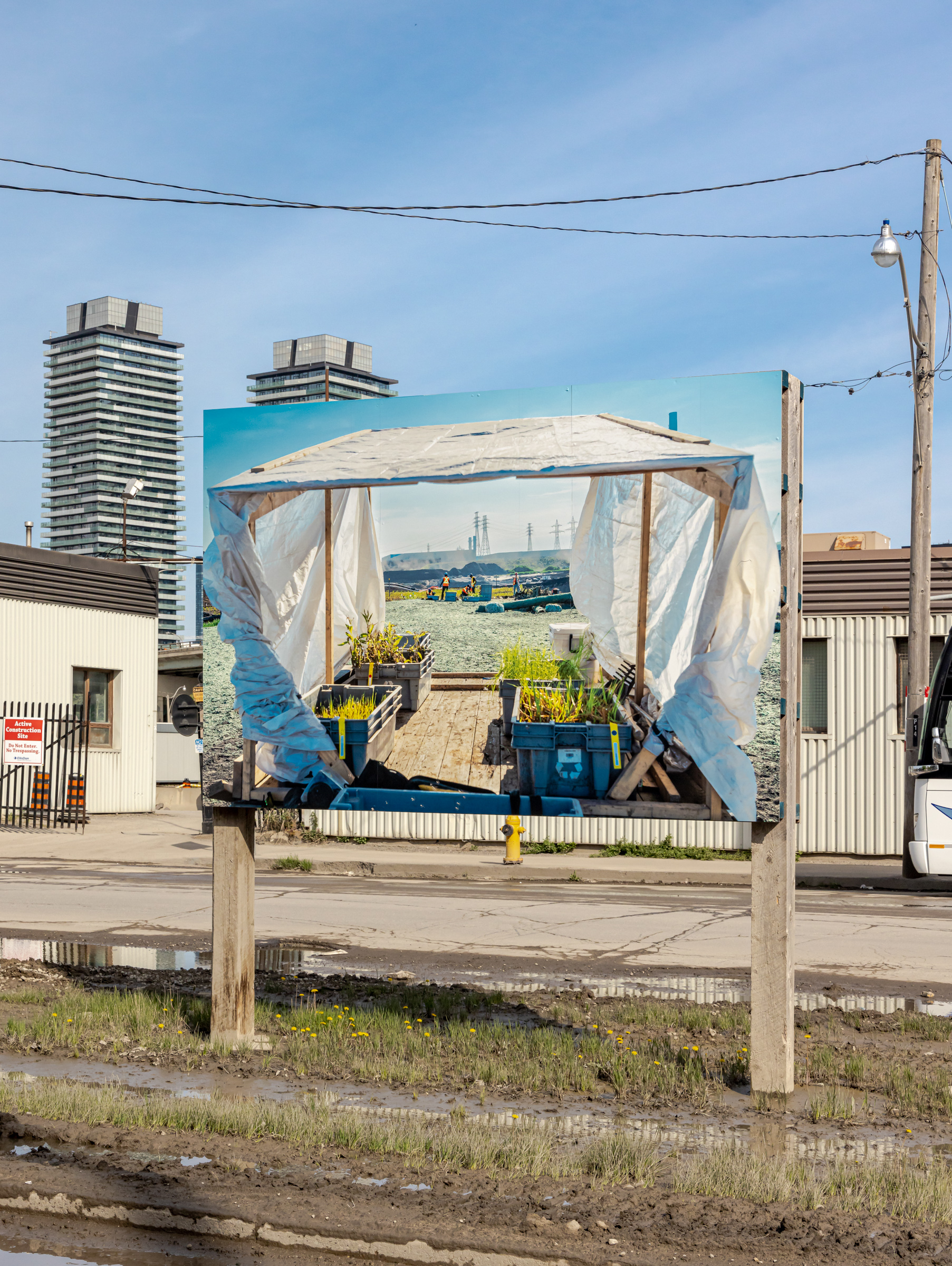     Vid Ingelevics & Ryan Walker, Greenwork, installation view, Port Lands, Toronto, 2023. Courtesy of the artists and Scotiabank CONTACT Photography Festival. Photo: Toni Hafkenscheid

