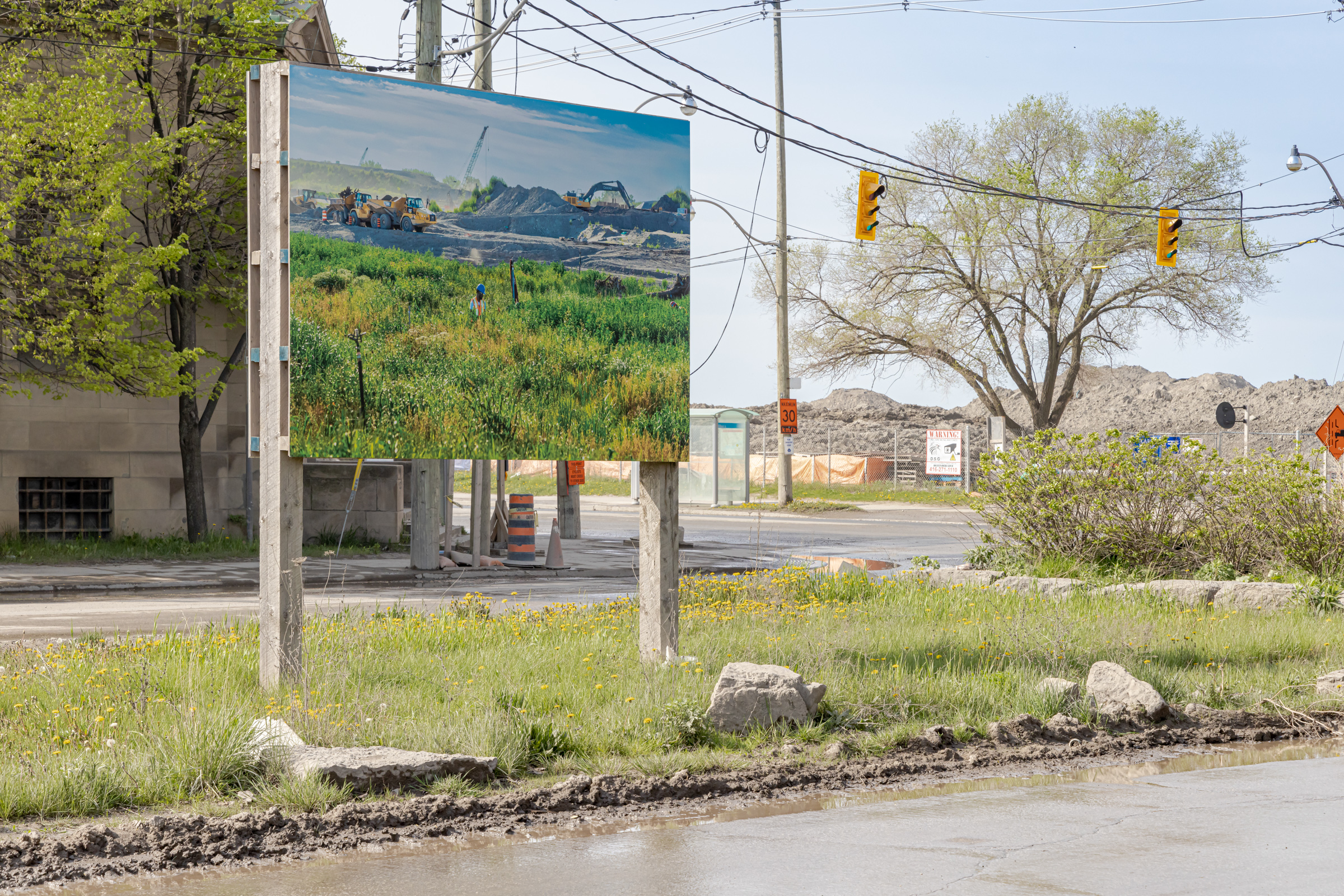     Vid Ingelevics & Ryan Walker, Greenwork, installation view, Port Lands, Toronto, 2023. Courtesy of the artists and Scotiabank CONTACT Photography Festival. Photo: Toni Hafkenscheid

