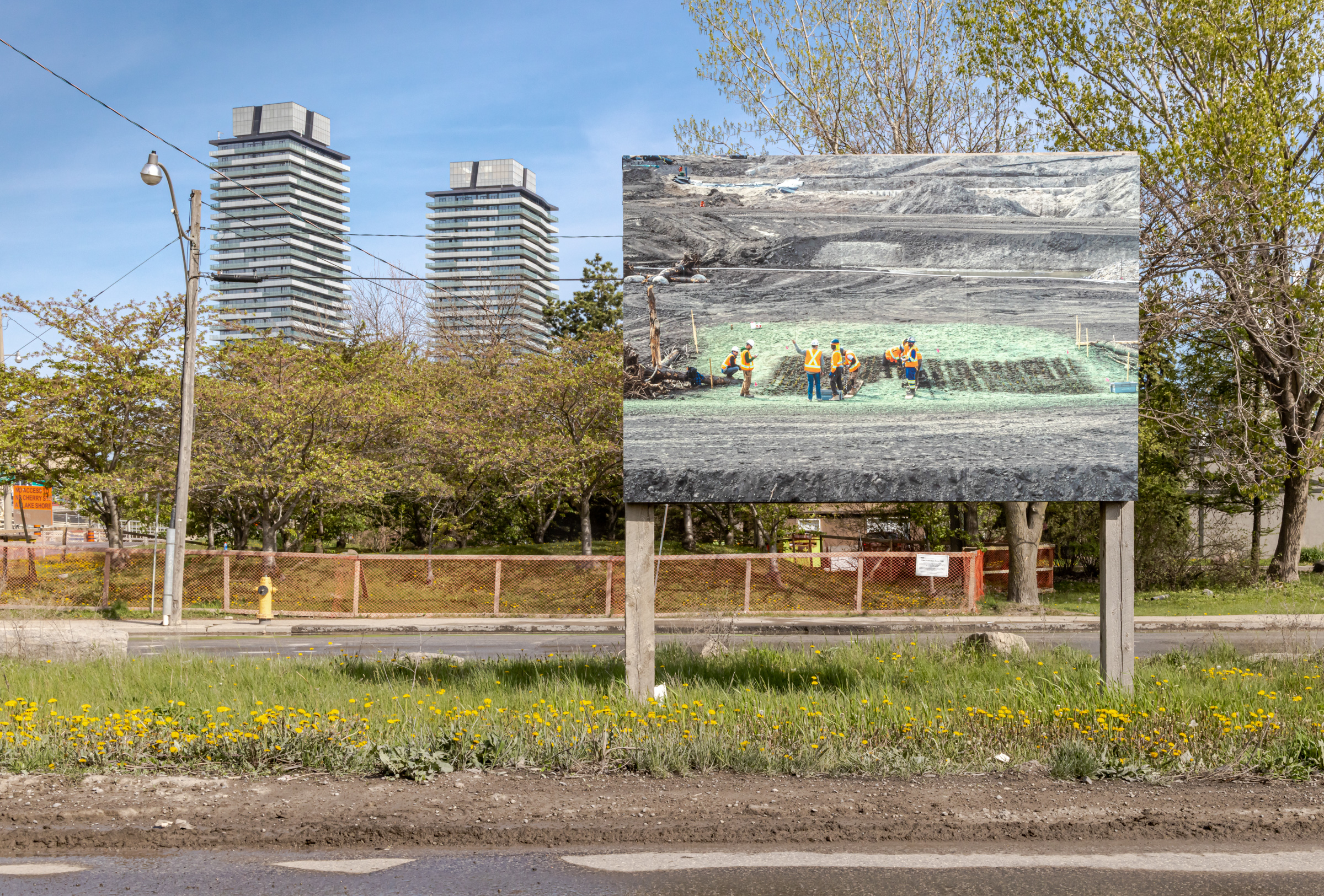     Vid Ingelevics & Ryan Walker, Greenwork, installation view, Port Lands, Toronto, 2023. Courtesy of the artists and Scotiabank CONTACT Photography Festival. Photo: Toni Hafkenscheid

