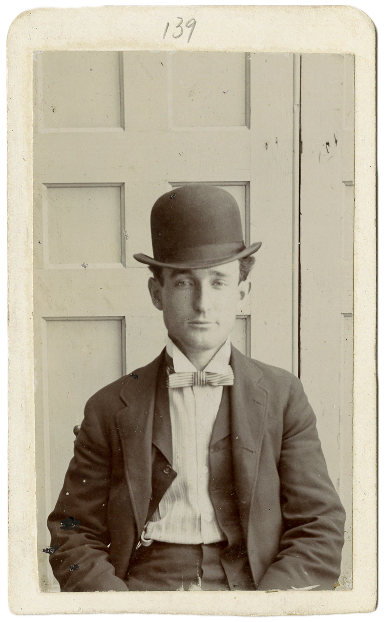 Unidentified photographer, [Arrest identification photograph of George Fields alias George Worthington], 1898 (gelatin silver print mounted on card). Courtesy of the Ontario Provincial Police Museum
