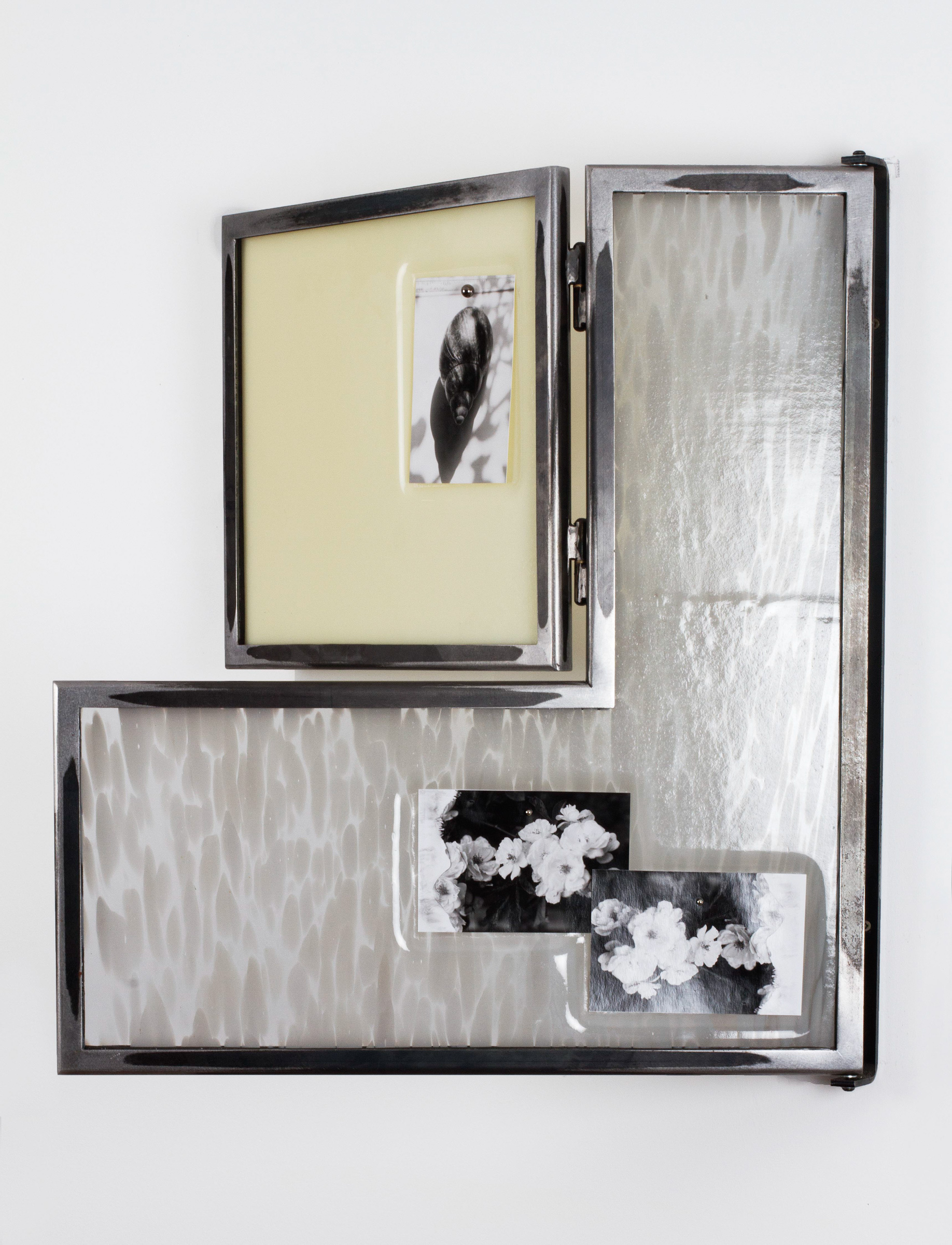 Lorna Bauer, EL27 No. 3, 2022 (glass, steel, foam, gelatin silver print, rare earth magnets, 24.5x21.5in). Courtesy of the artist and Galerie Nicolas Robert