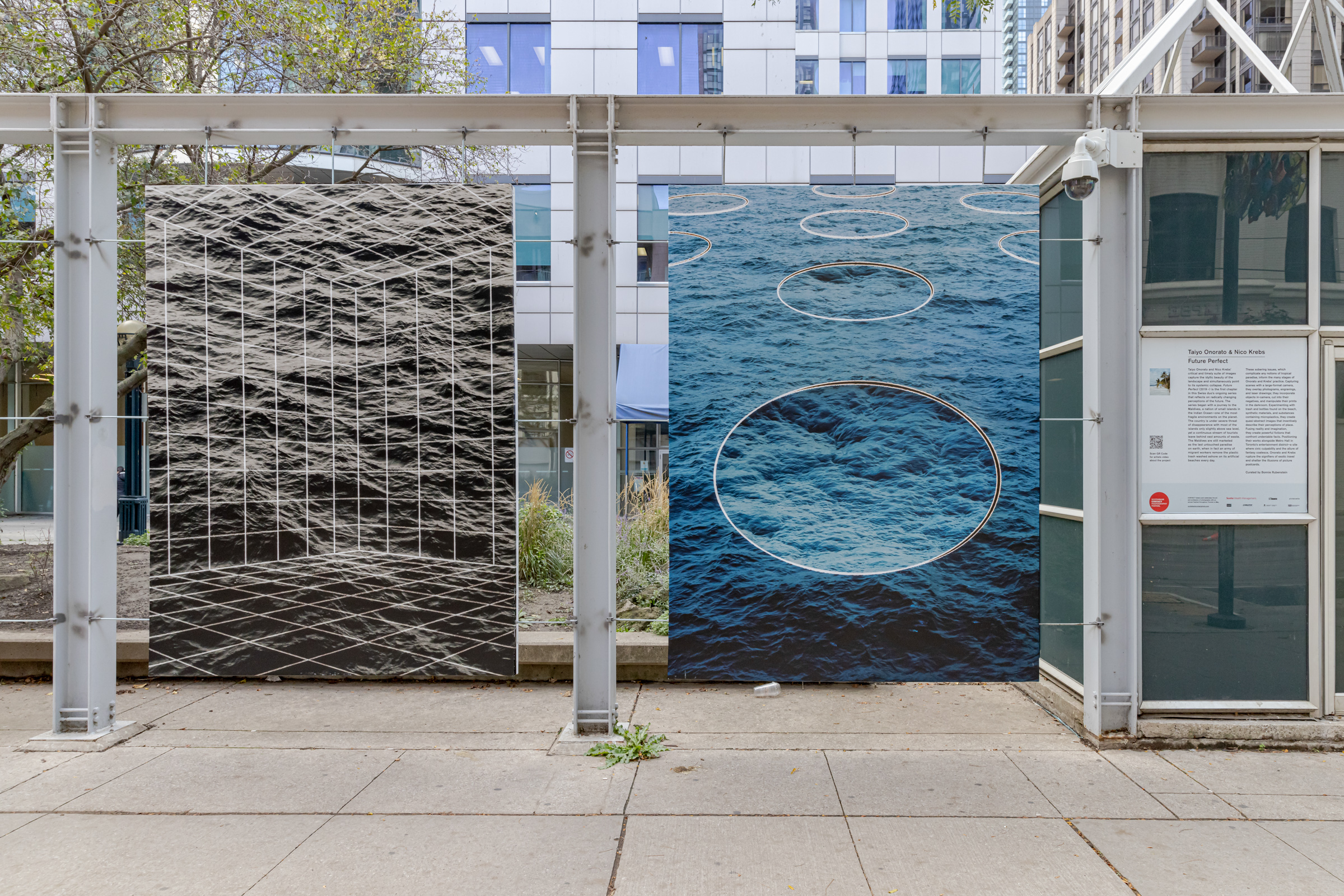     Taiyo Onorato & Nico Krebs, Future Perfect, installation at Metro Hall, along King St W at John St, Toronto, 2021. Courtesy of the artists, Sies+Hoeke, and CONTACT. Photo: Toni Hafkenscheid


