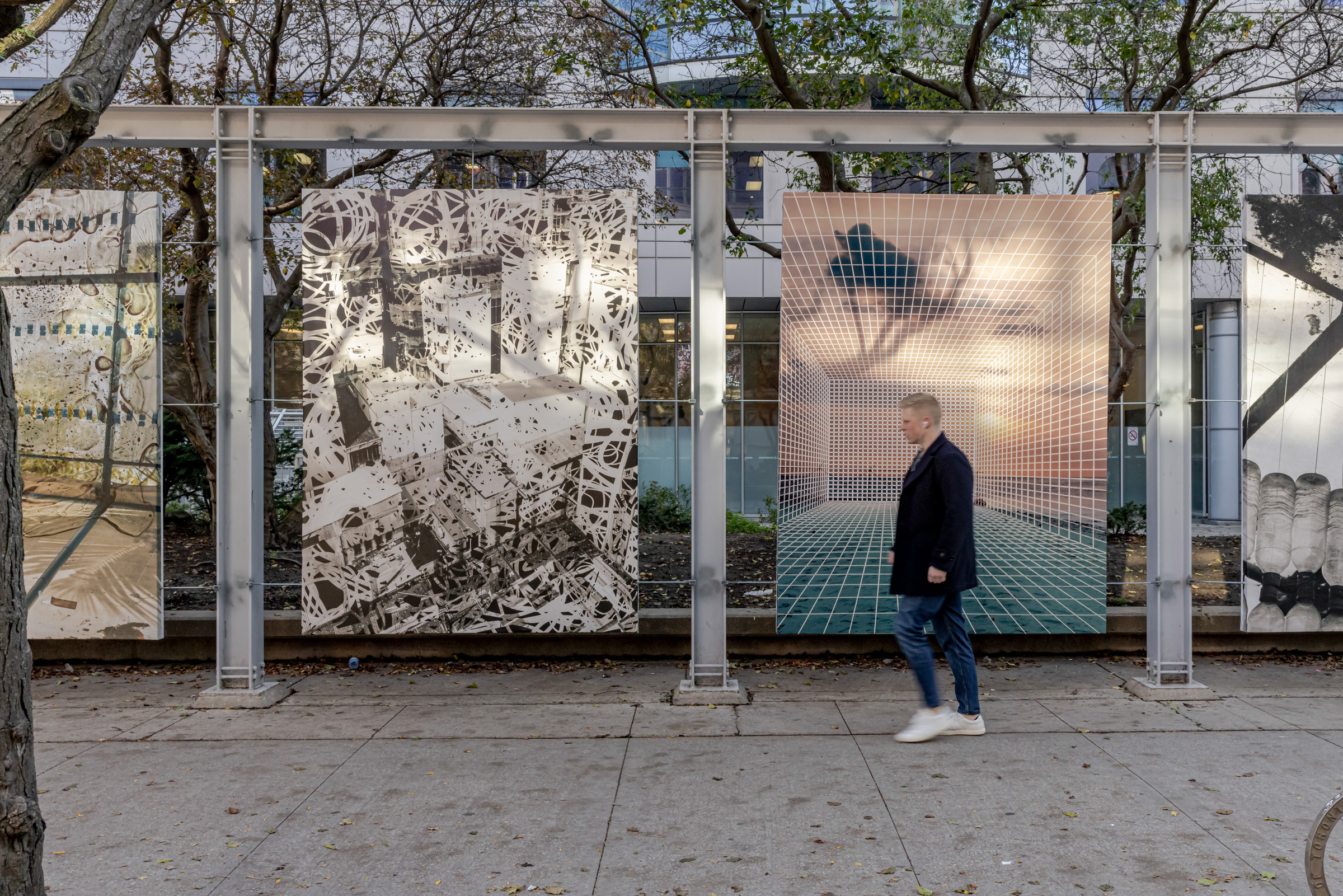     Taiyo Onorato & Nico Krebs, Future Perfect, installation at Metro Hall, along King St W at John St, Toronto, 2021. Courtesy of the artists, Sies+Hoeke, and CONTACT. Photo: Toni Hafkenscheid

