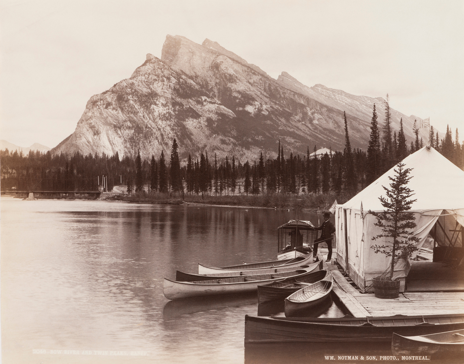     William Notman and Son, Bow River and Twin Peaks, Banff (Alberta), 1889. Albumen silver print. Canadian Centre for Architecture. 

