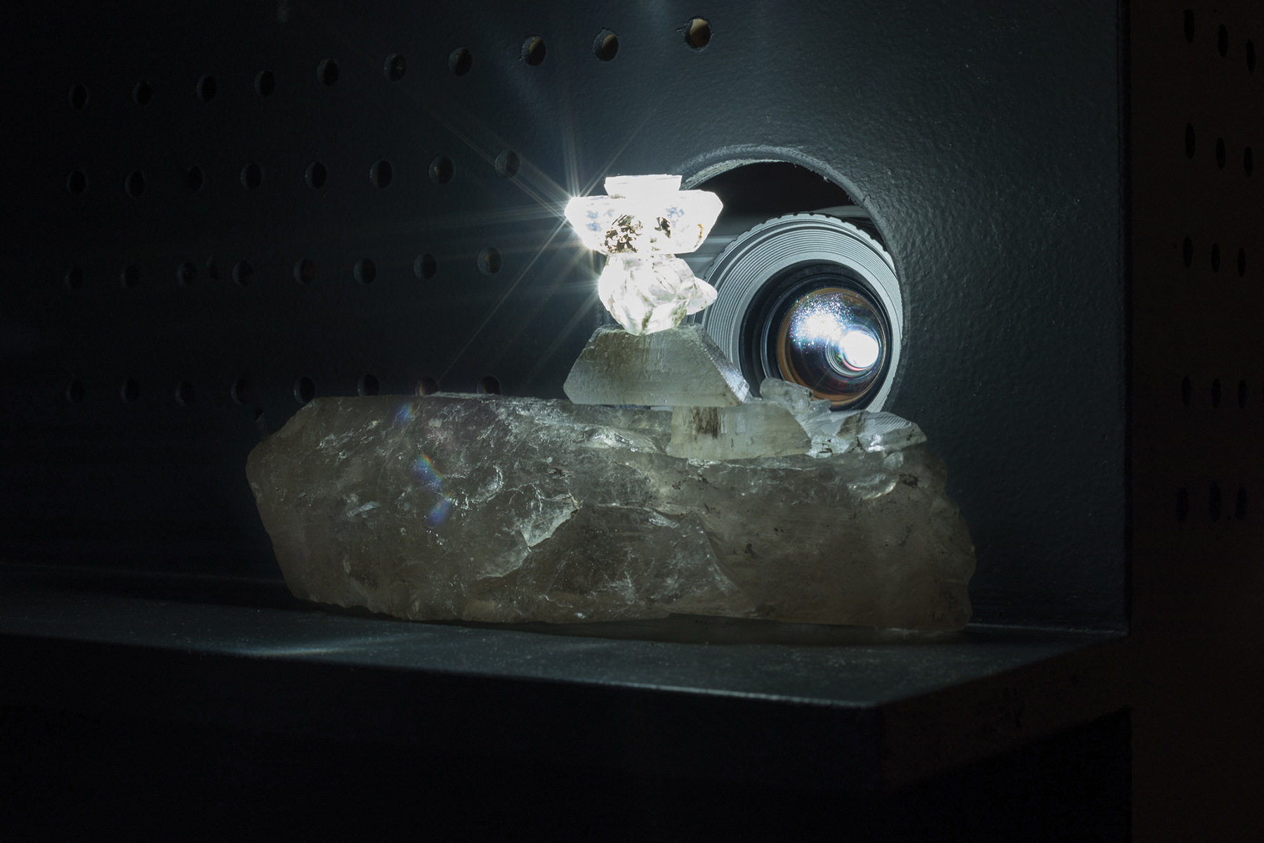     Tania Willard, Only Available Light, 2016. Selenite crystals, archival film. Courtesy of Grunt Gallery.

