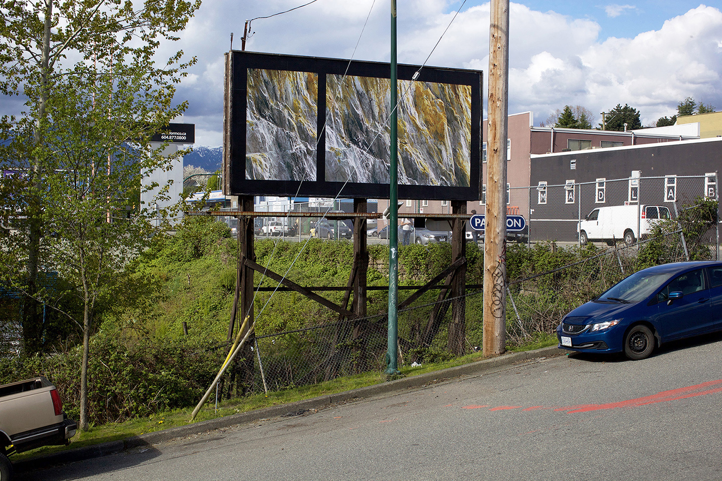     Seth Fluker, Blueberry Hill, installation view of billboards in Vancouver, Clark Dr at East 4 Ave &#038; East 2 Ave. 2017. 

