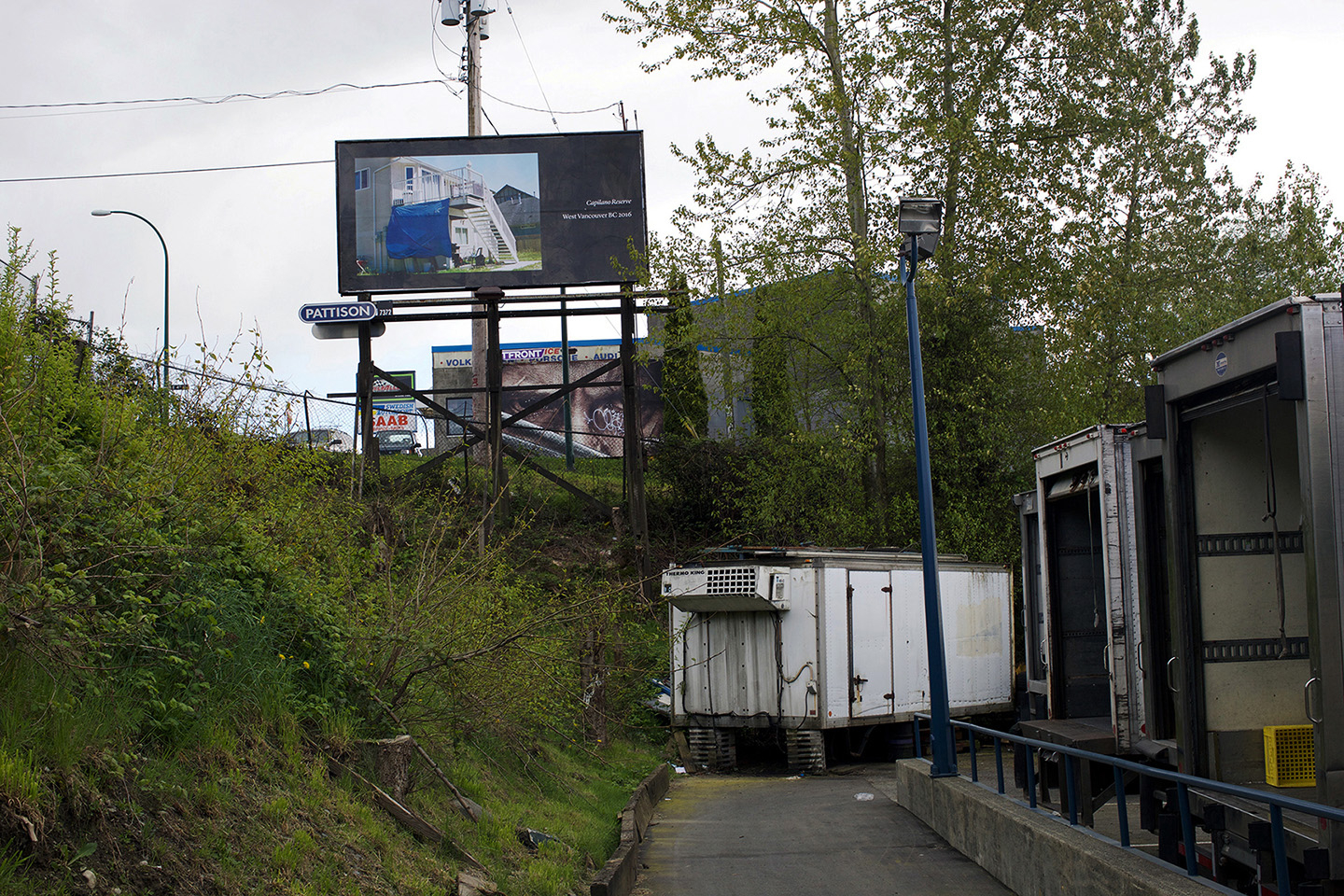     Seth Fluker, Blueberry Hill, installation view of billboards in Vancouver. Clark Dr at East 4 Ave &#038; East 2 Ave. 2017. 

