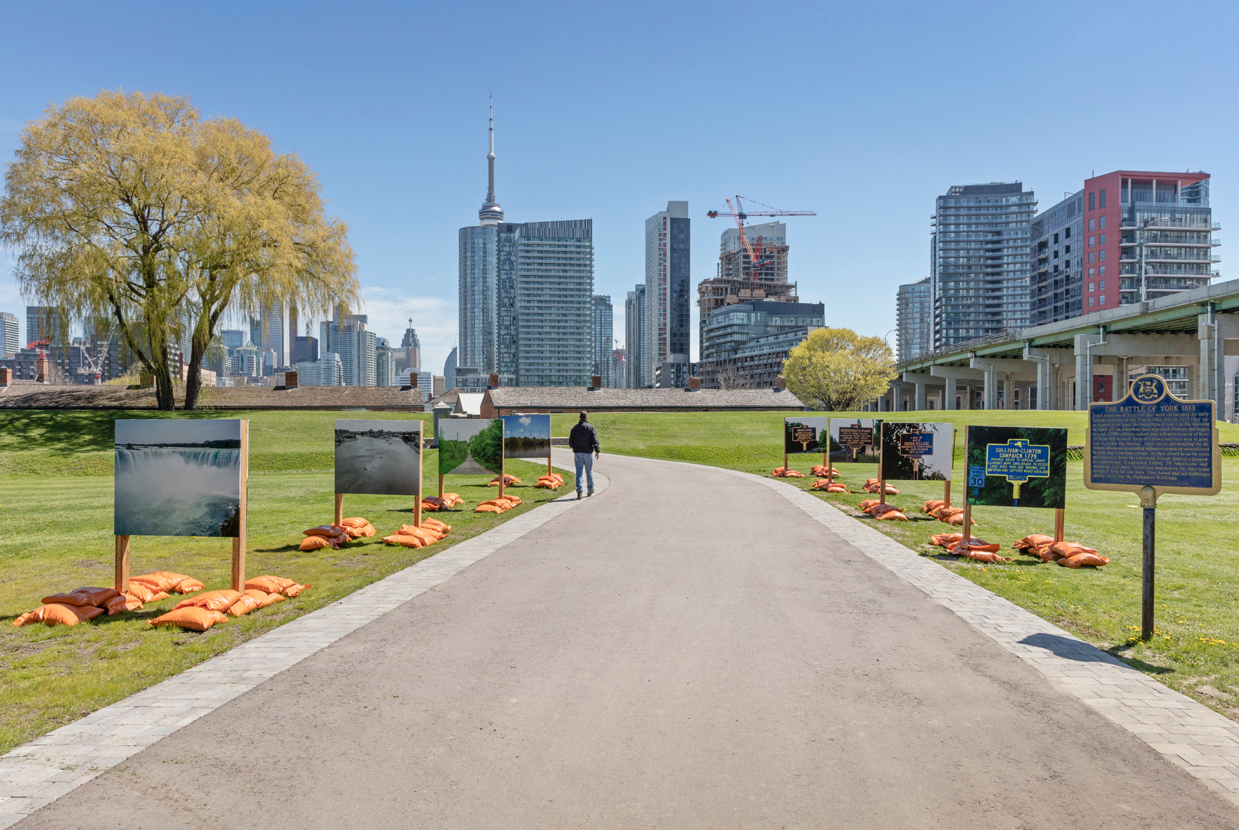     Shelley Niro, Battlefields of my Ancestors, Installation view at Fort York National Historic Site, 2017. Photo by Toni Hafkenscheid. 

