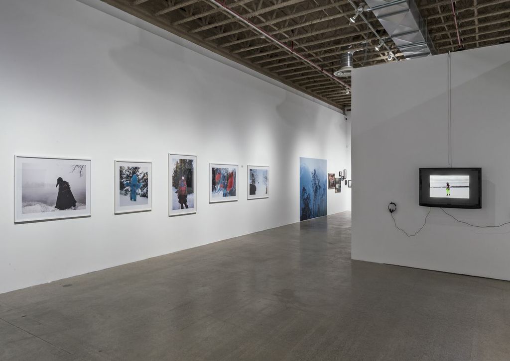     Installation view, Material Self, Meryl McMaster, David Favrod, Dominique Rey Photo: Toni Hafkenscheid

