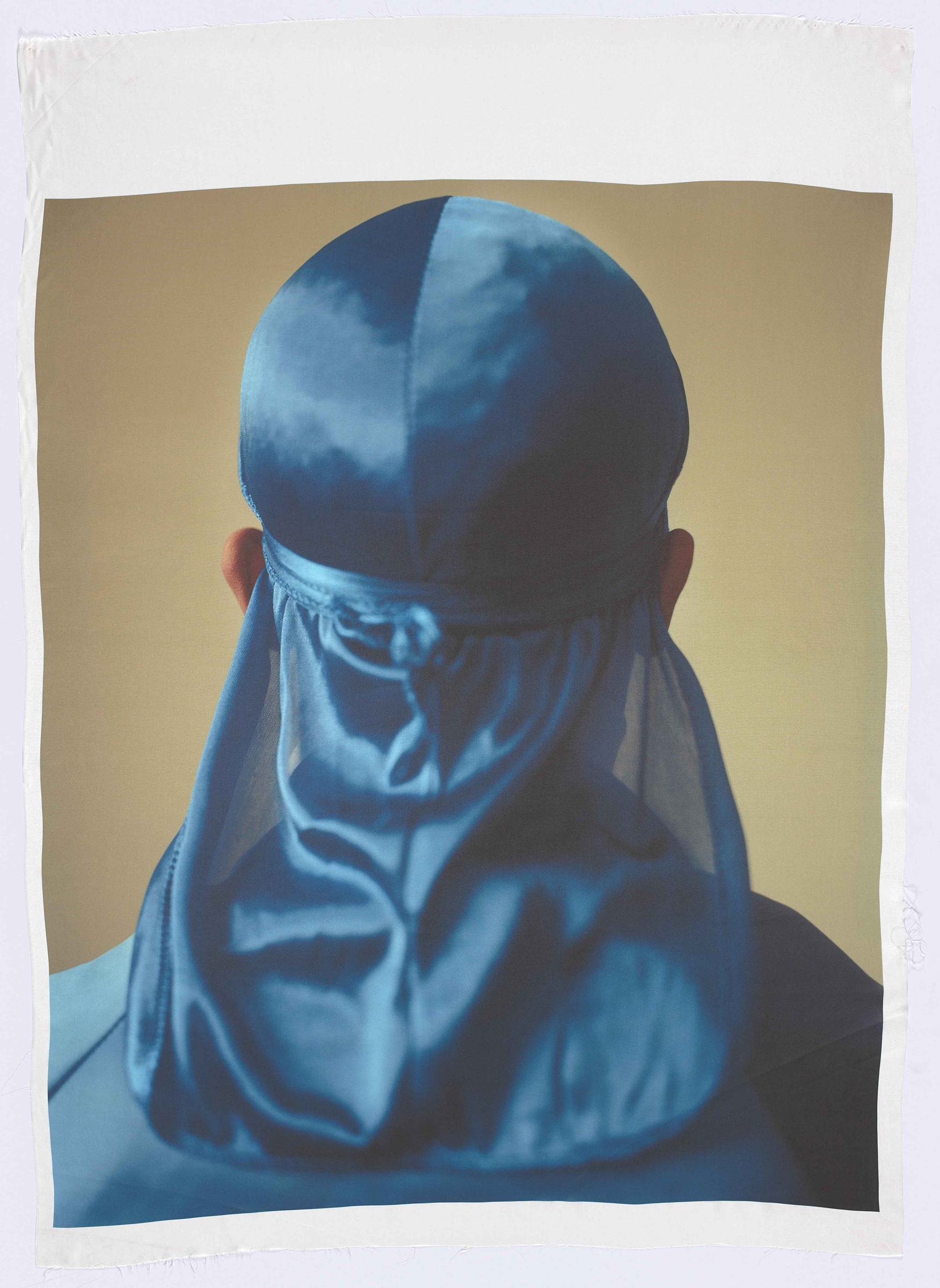 John Edmonds, Untitled (Du-Rag 3), 2017. Archival pigment print on Japanese silk, 150.5 x 107.5 cm. Art Gallery of Ontario, Purchased with the assistance of Art Toronto 2017 Opening Night Preview, 2017. © John Edmonds 2017/42.