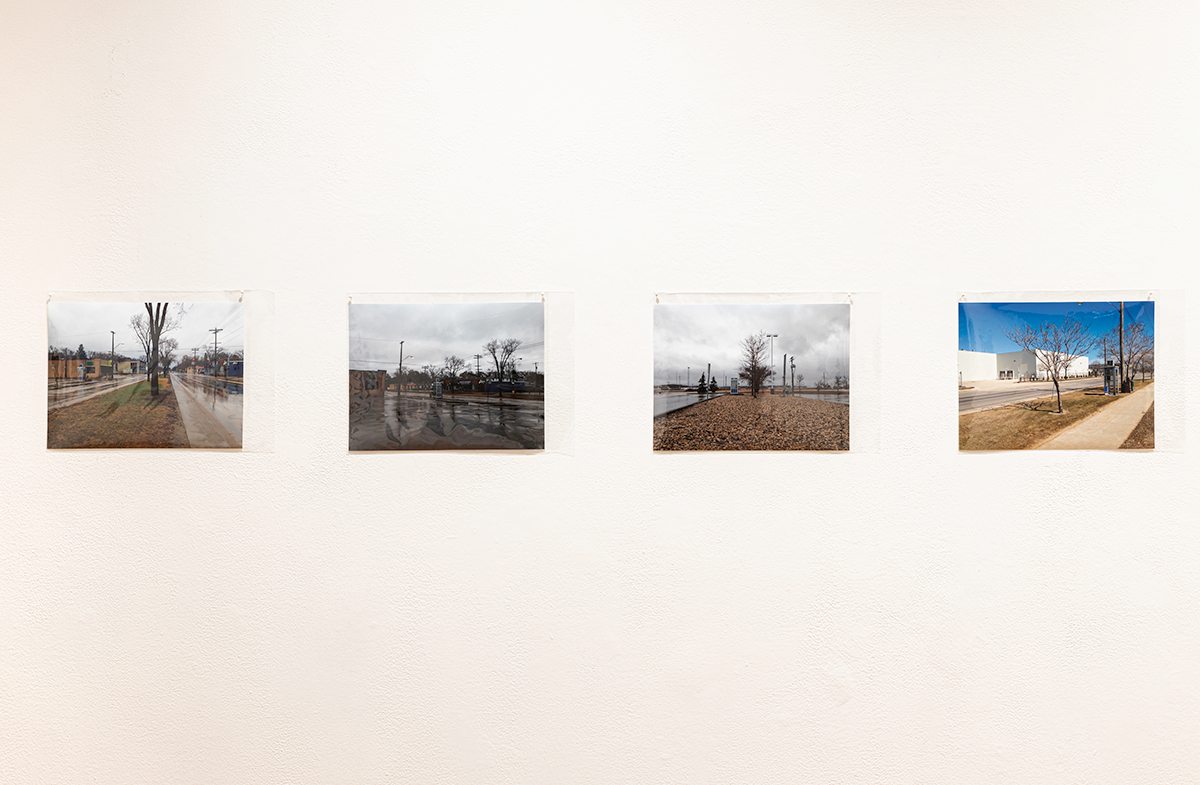     Installation view of Jeanne Randolph, Prairie Modernist Noir: The Disappearance of the Manitoba Telephone Booth, 2020. 

