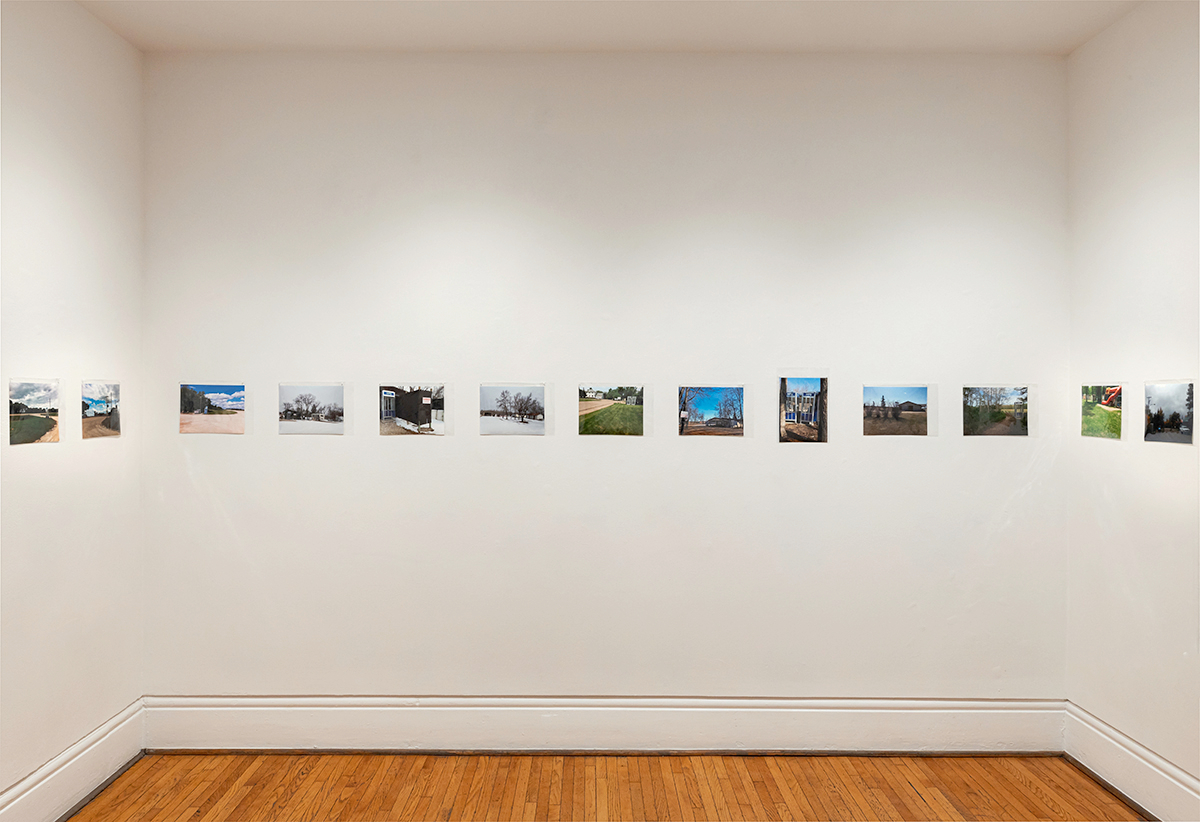     Installation view of Jeanne Randolph, Prairie Modernist Noir: The Disappearance of the Manitoba Telephone Booth, 2020. 

