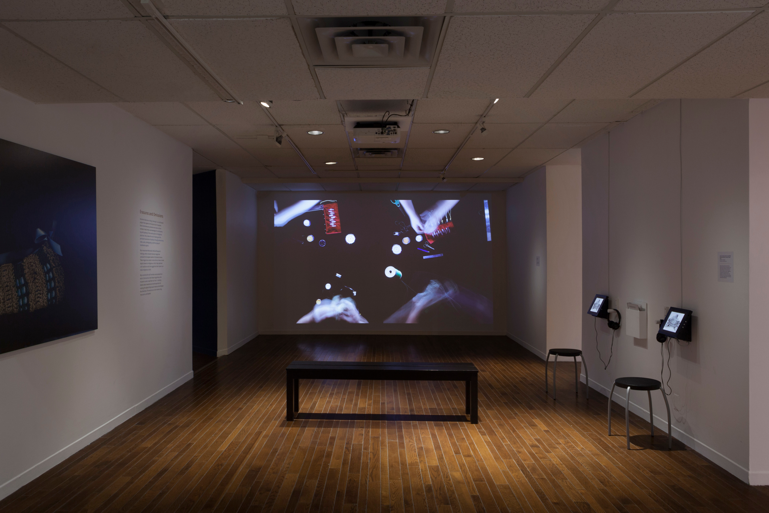    Installation view, Nadia Myre, Balancing Acts, Photo: Darren Rigo. Courtesy of the Textile Museum of Canada. 

