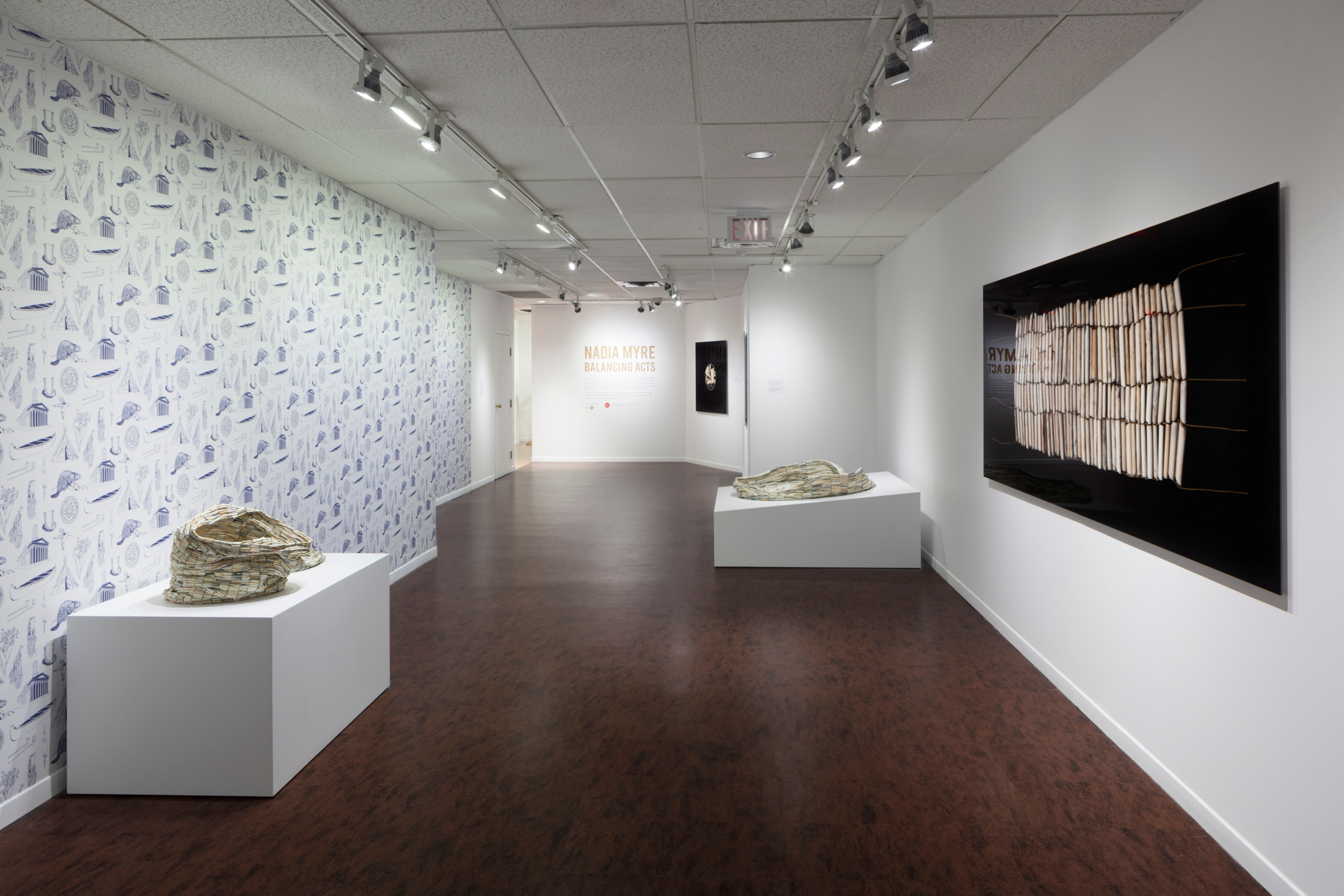     Installation view, Nadia Myre, Balancing Acts, Photo: Darren Rigo. Courtesy of the Textile Museum of Canada. 

