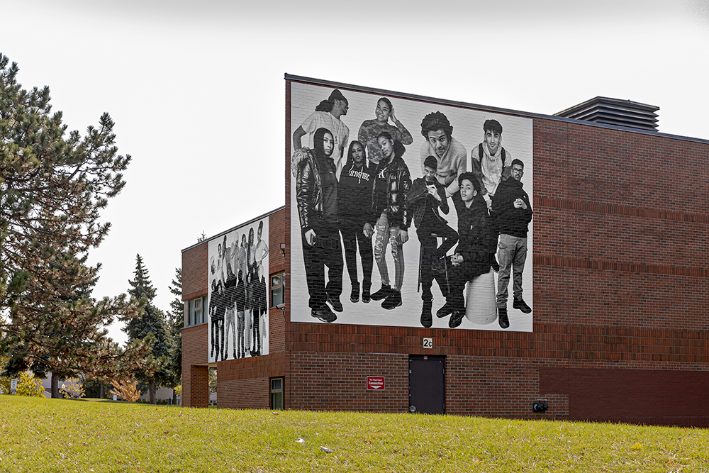 Ebti Nabag, The Bubble of Youth, 2020. Installation view, Lester B. Pearson Collegiate Institute, 150 Tapscott Road, Scarborough. Courtesy of the artist and Scotiabank CONTACT Photography Festival. Photo: Toni Hafkenscheid. 