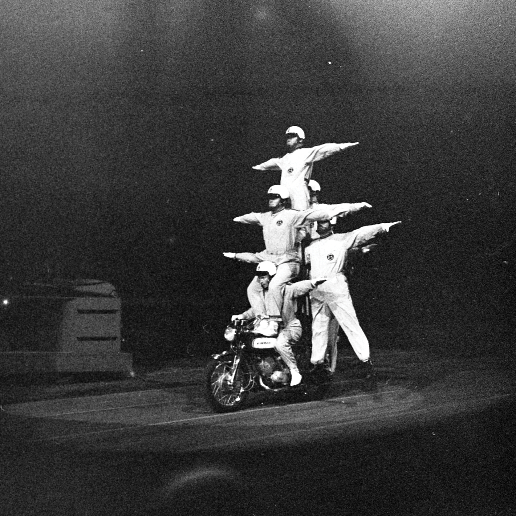 Motorcycle Stuntmen at CNE Grandstand, August 28, 1971, Canadian National Exhibition Archives, MG5-F2942-I10. Courtesy of the CNEA