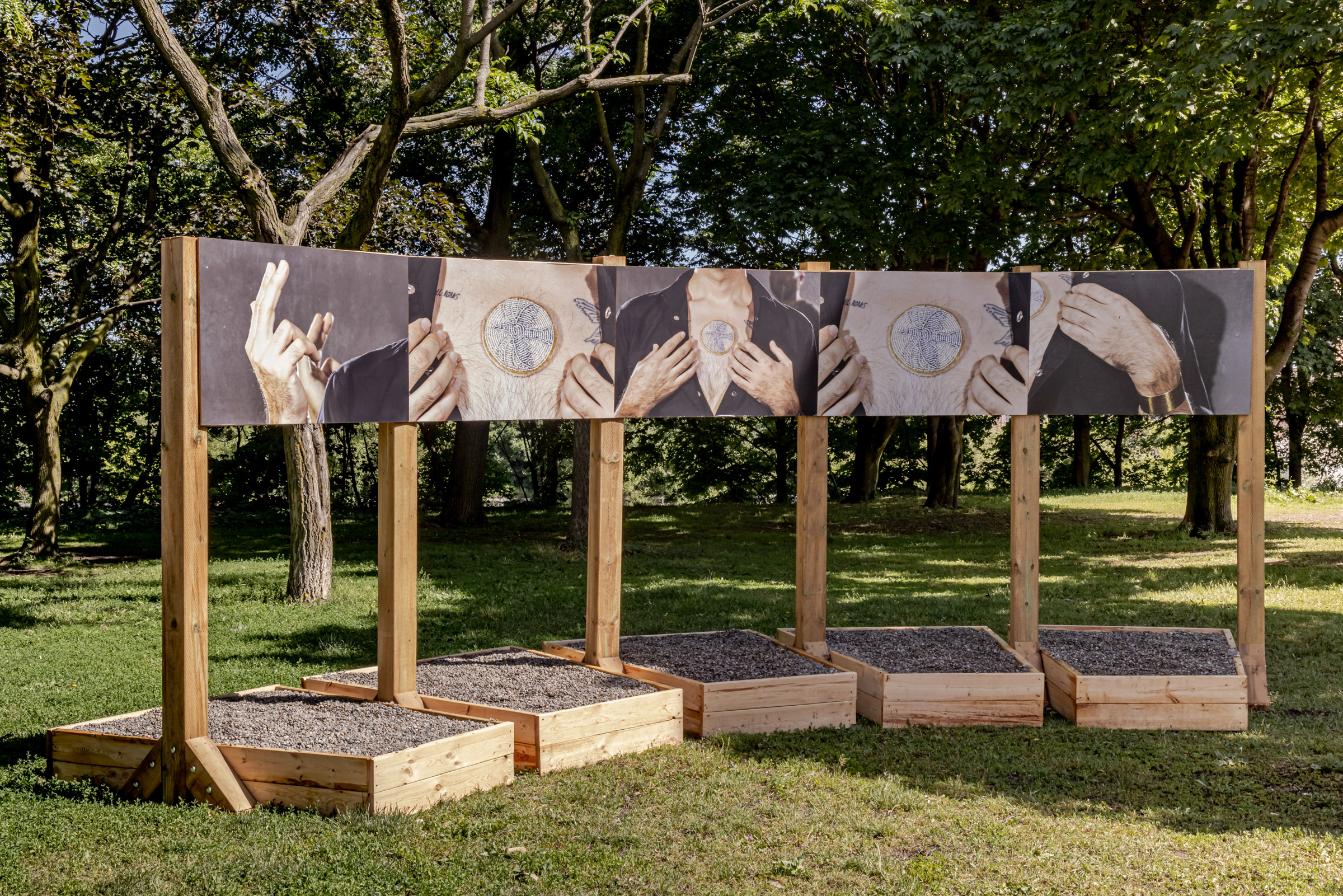     Group exhibition, Force Field, installation at Fort York National Historic Site, Garrison Common, Toronto, 2021. Courtesy of the artists and CONTACT. Photo: Toni Hafkenscheid

