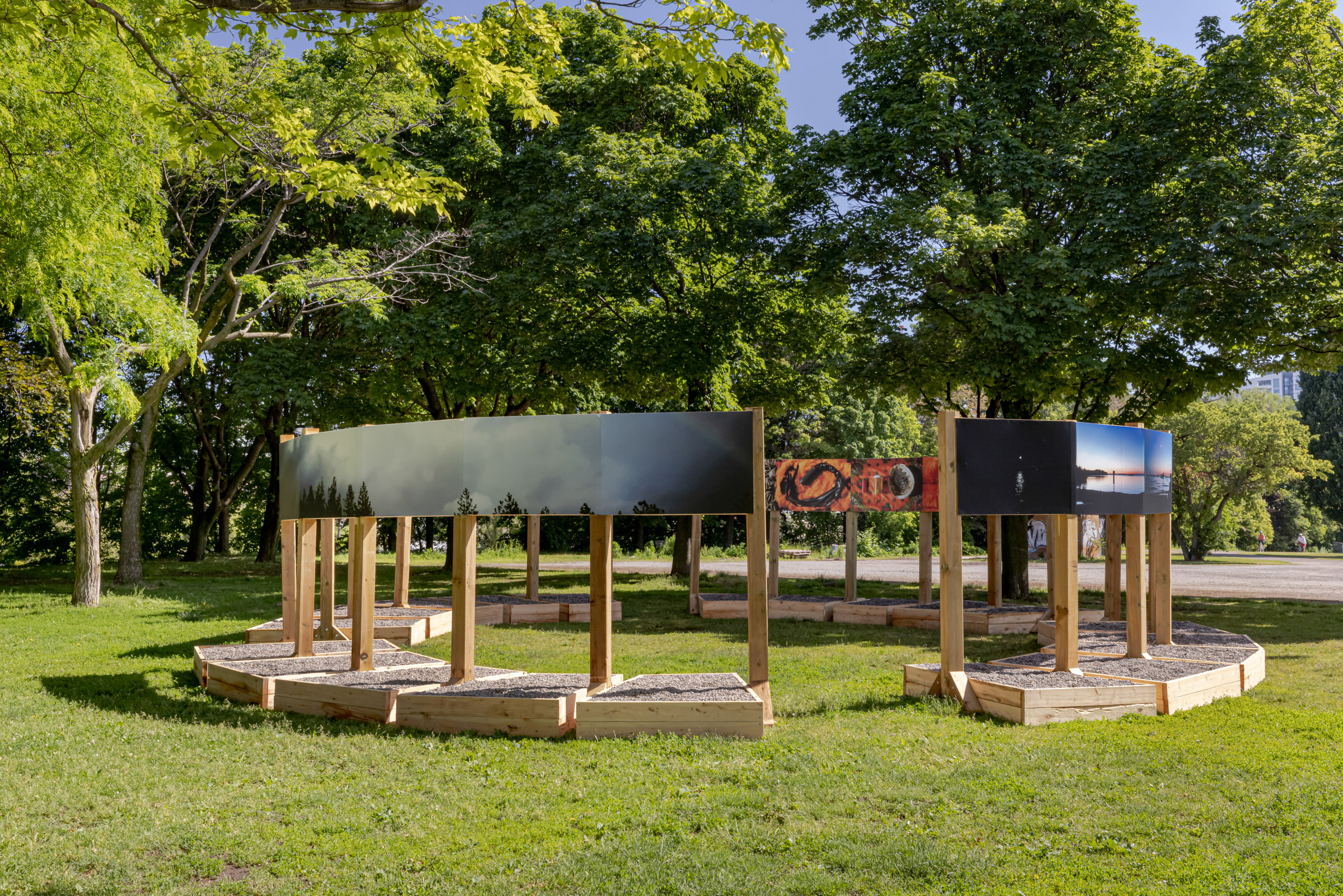     Group exhibition, Force Field, installation at Fort York National Historic Site, Garrison Common, Toronto, 2021. Courtesy of the artists and CONTACT. Photo: Toni Hafkenscheid

