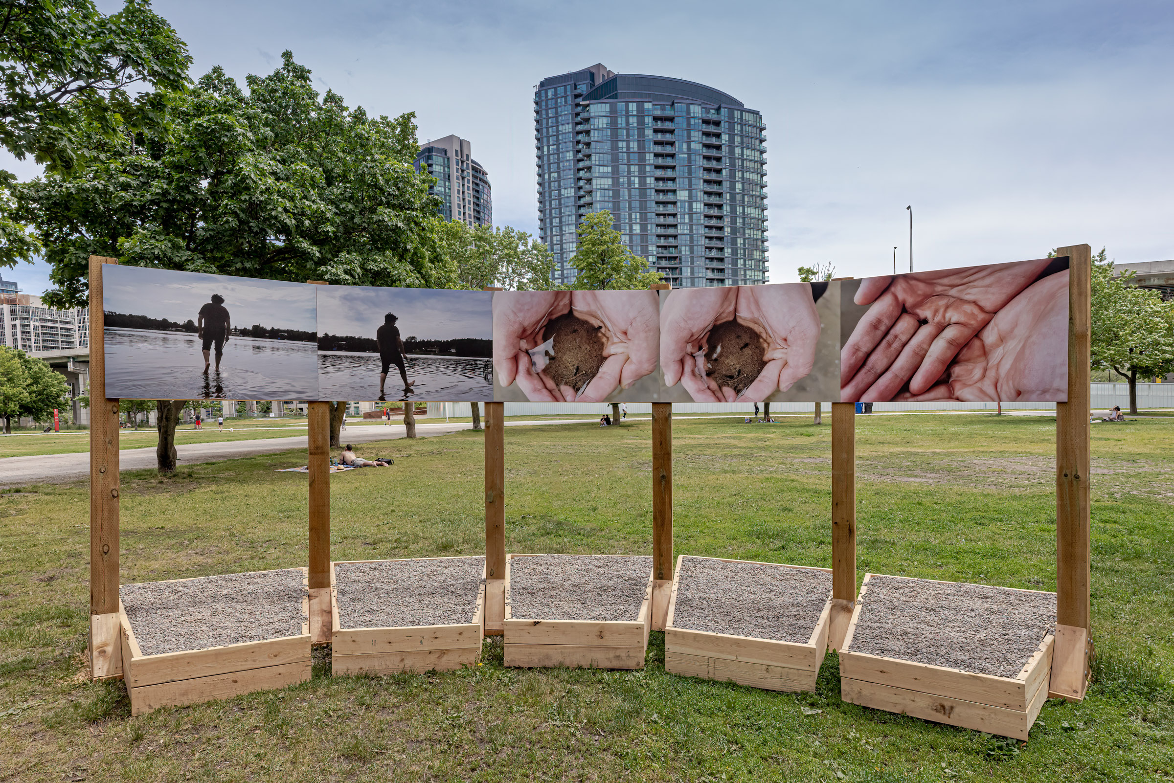     Group exhibition, Force Field, installation at Fort York National Historic Site, Garrison Common, Toronto, 2021. Courtesy of the artists and CONTACT. Photo: Toni Hafkenscheid

