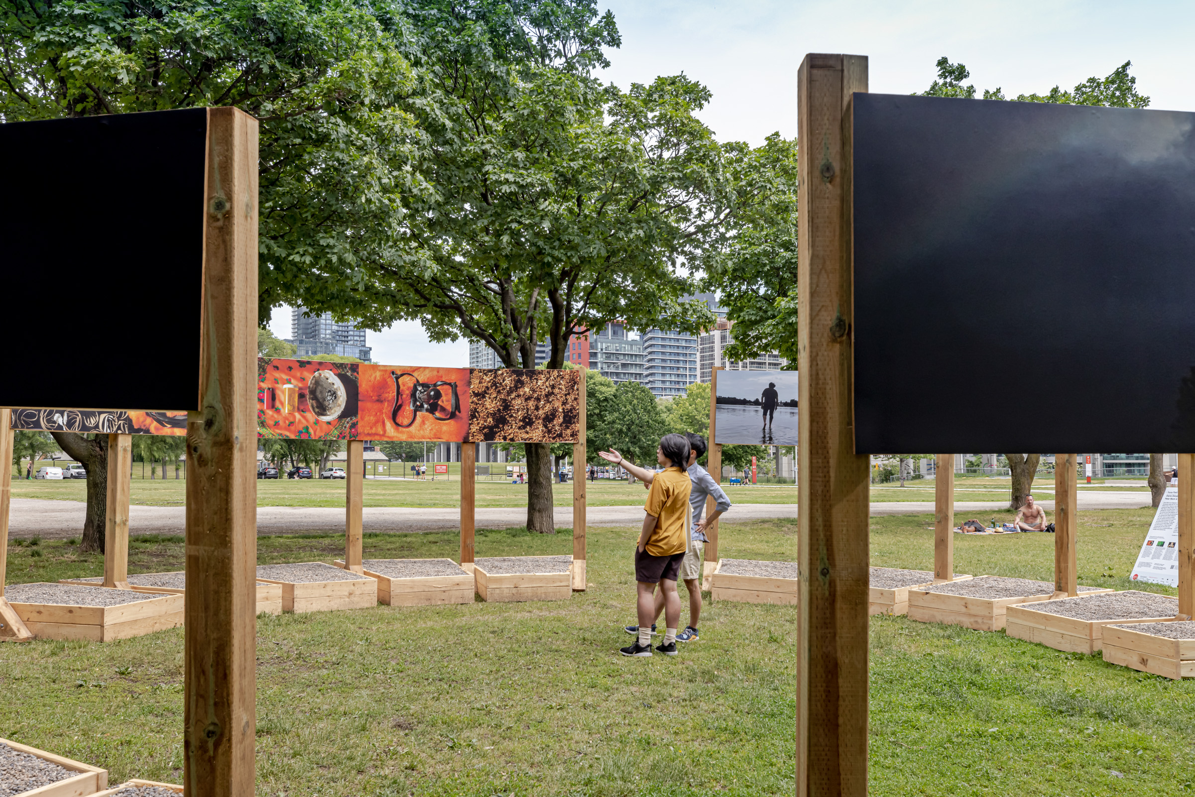     Group exhibition, Force Field, installation at Fort York National Historic Site, Garrison Common, Toronto, 2021. Courtesy of the artists and CONTACT. Photo: Toni Hafkenscheid

