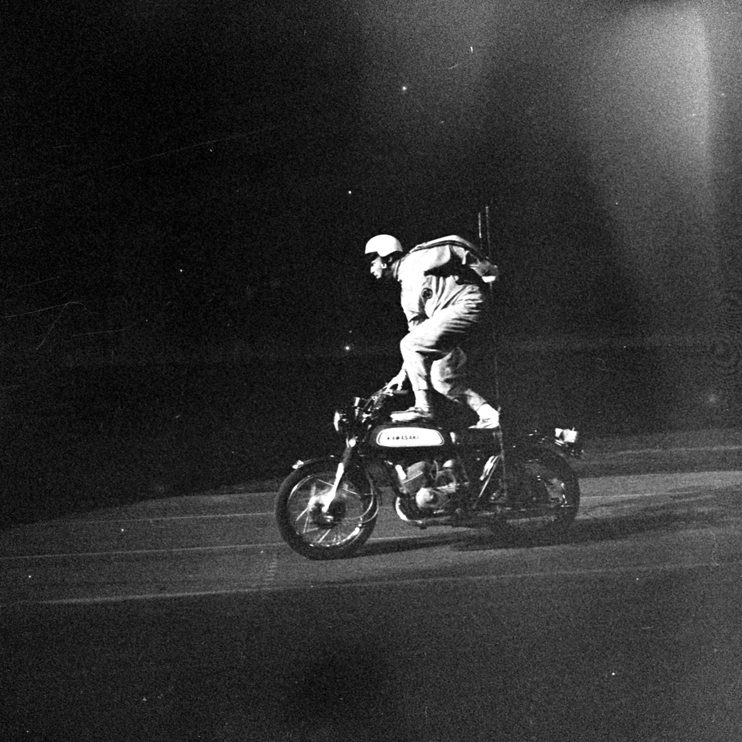 Motorcycle Stuntman at CNE Grandstand, August 28, 1971, Canadian National Exhibition Archives, MG5-F2942-I9. Courtesy of the CNEA