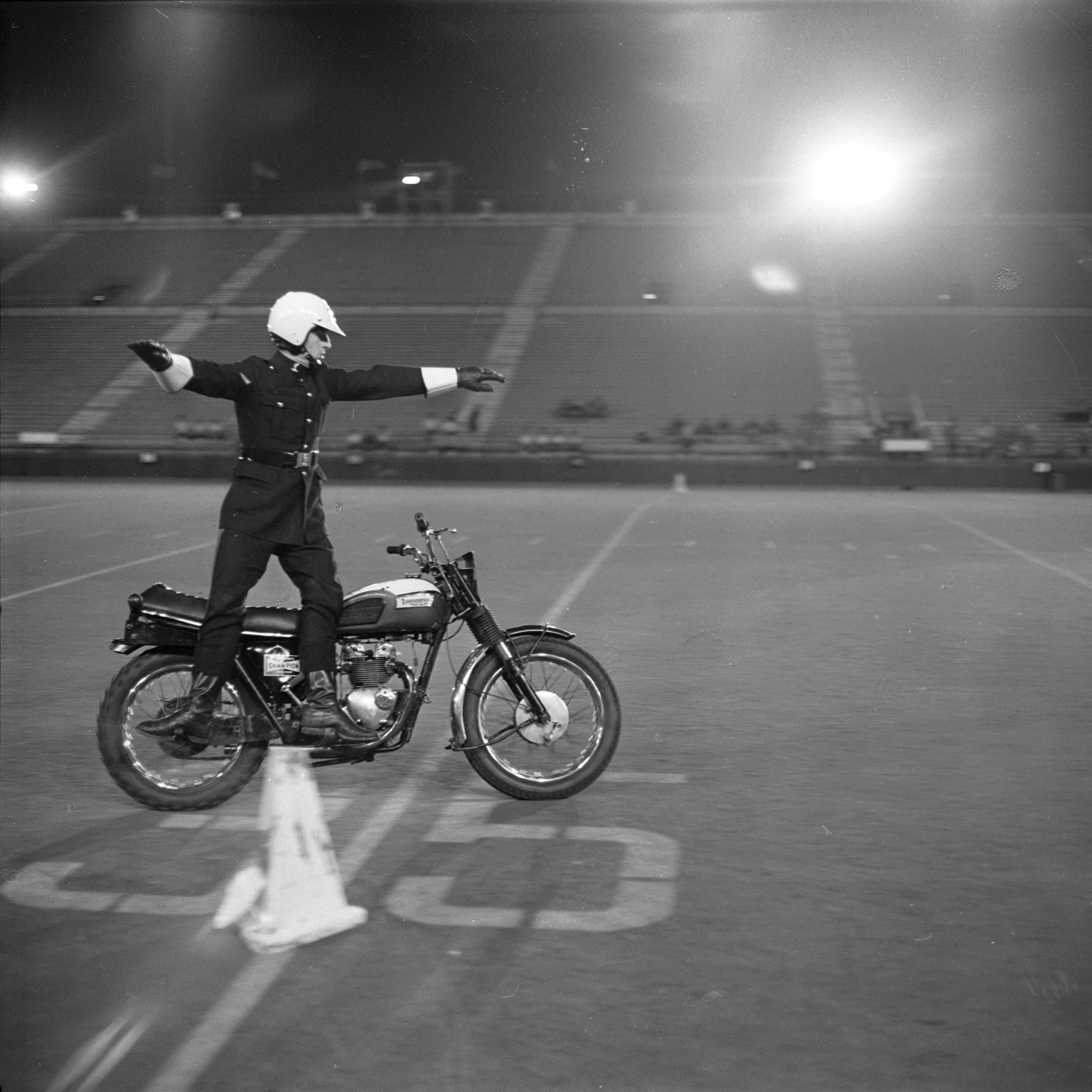 Motorcycle Rehearsal at CNE Grandstand, 1974. Canadian National Exhibition Archives, MG5-F3570-I1. Courtesy of the CNEA