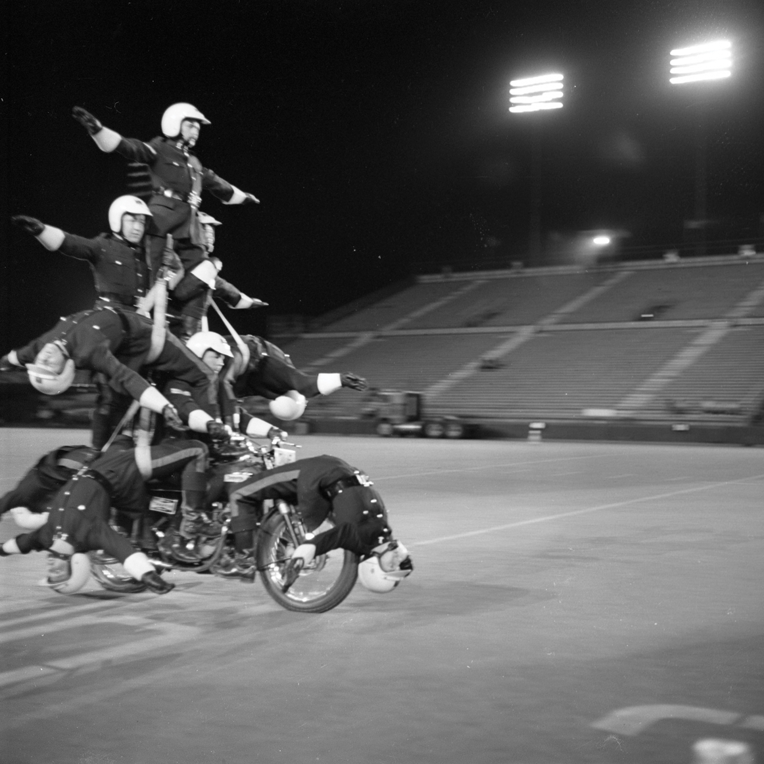 Motorcycle Rehearsal at CNE Grandstand, 1974. Canadian National Exhibition Archives, MG5-F3570-I3. Courtesy of the CNEA