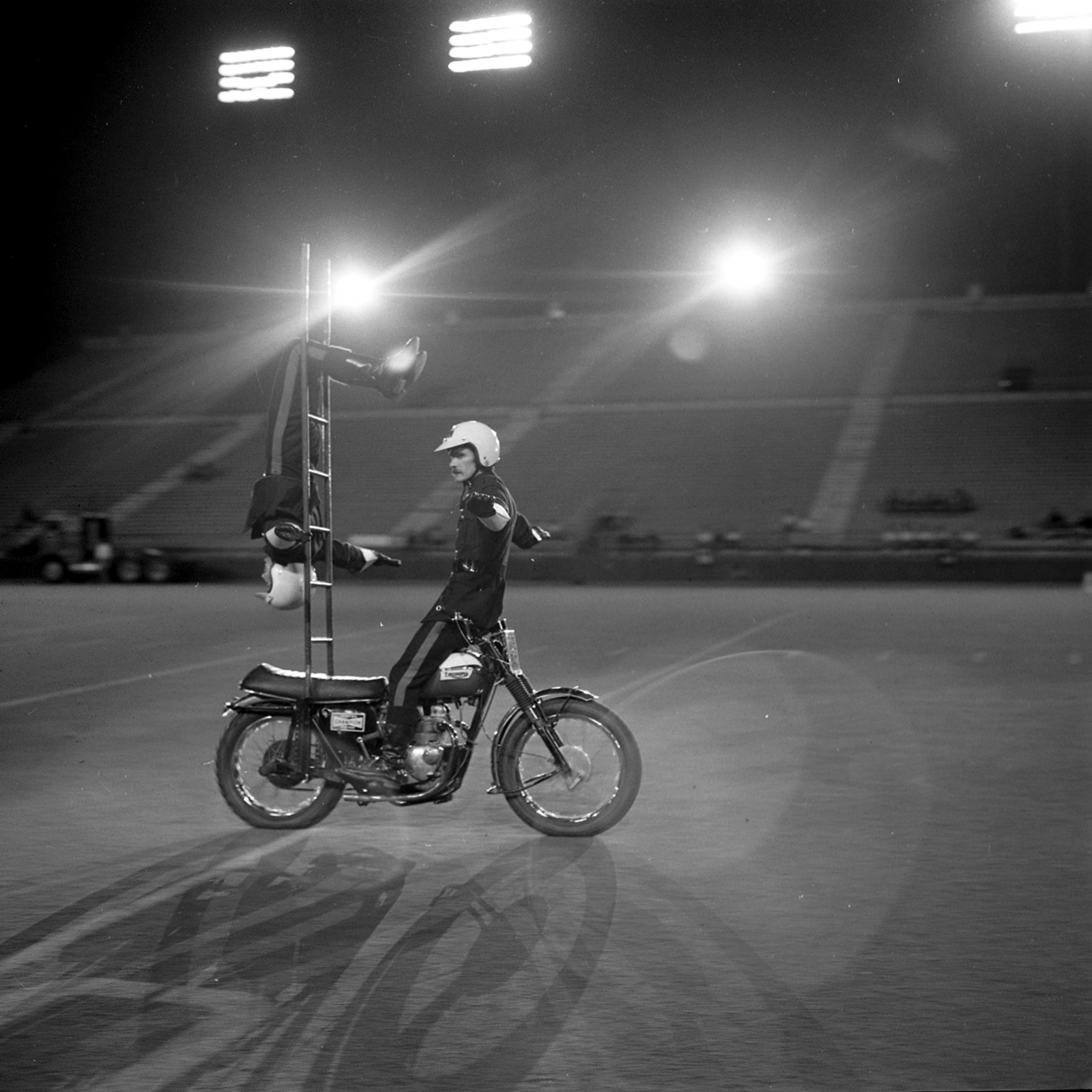 Motorcycle Rehearsal at CNE Grandstand, 1974. Canadian National Exhibition Archives, MG5-F3570-I5. Courtesy of the CNEA