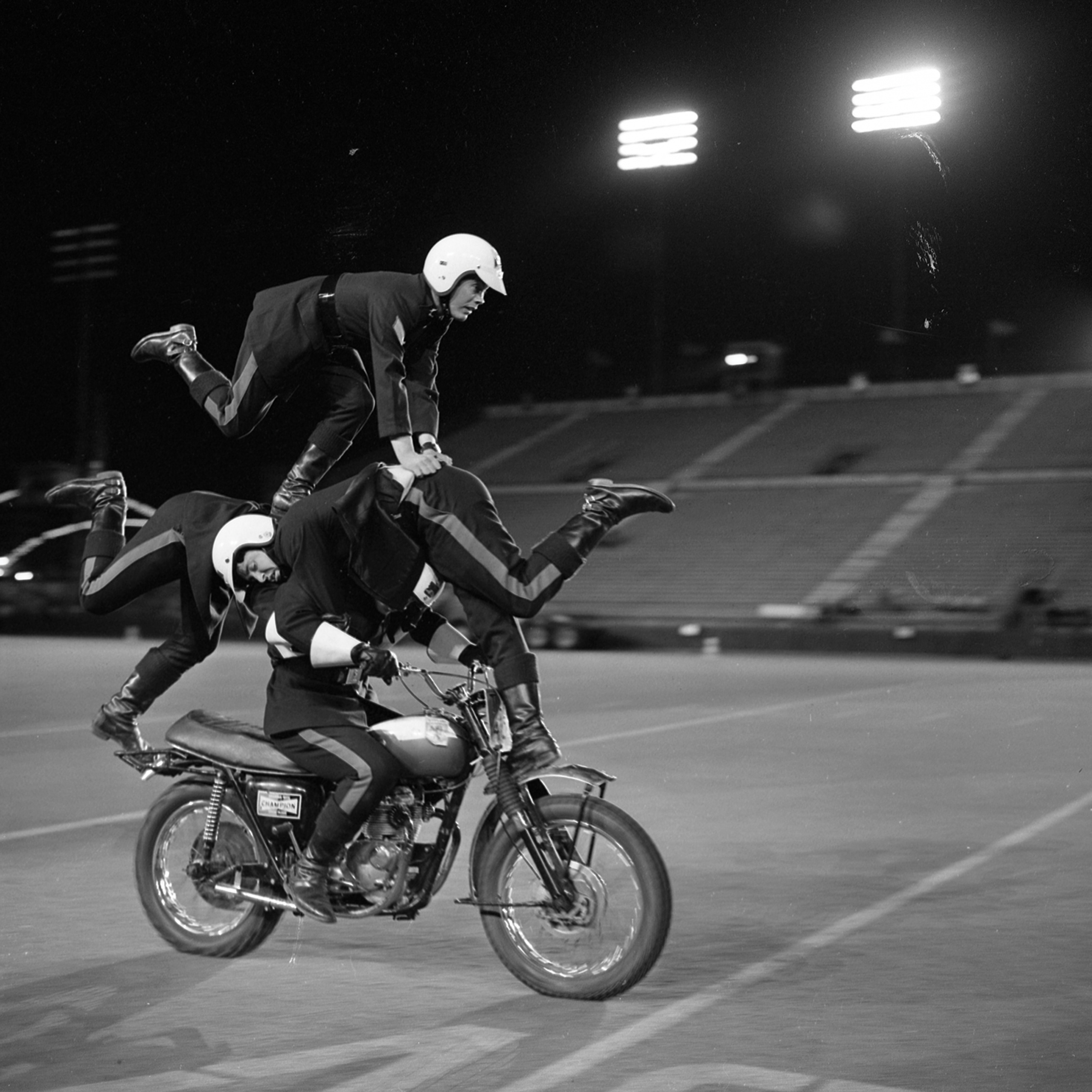 Motorcycle Rehearsal at CNE Grandstand, 1974. Canadian National Exhibition Archives, MG5-F3570-I6. Courtesy of the CNEA