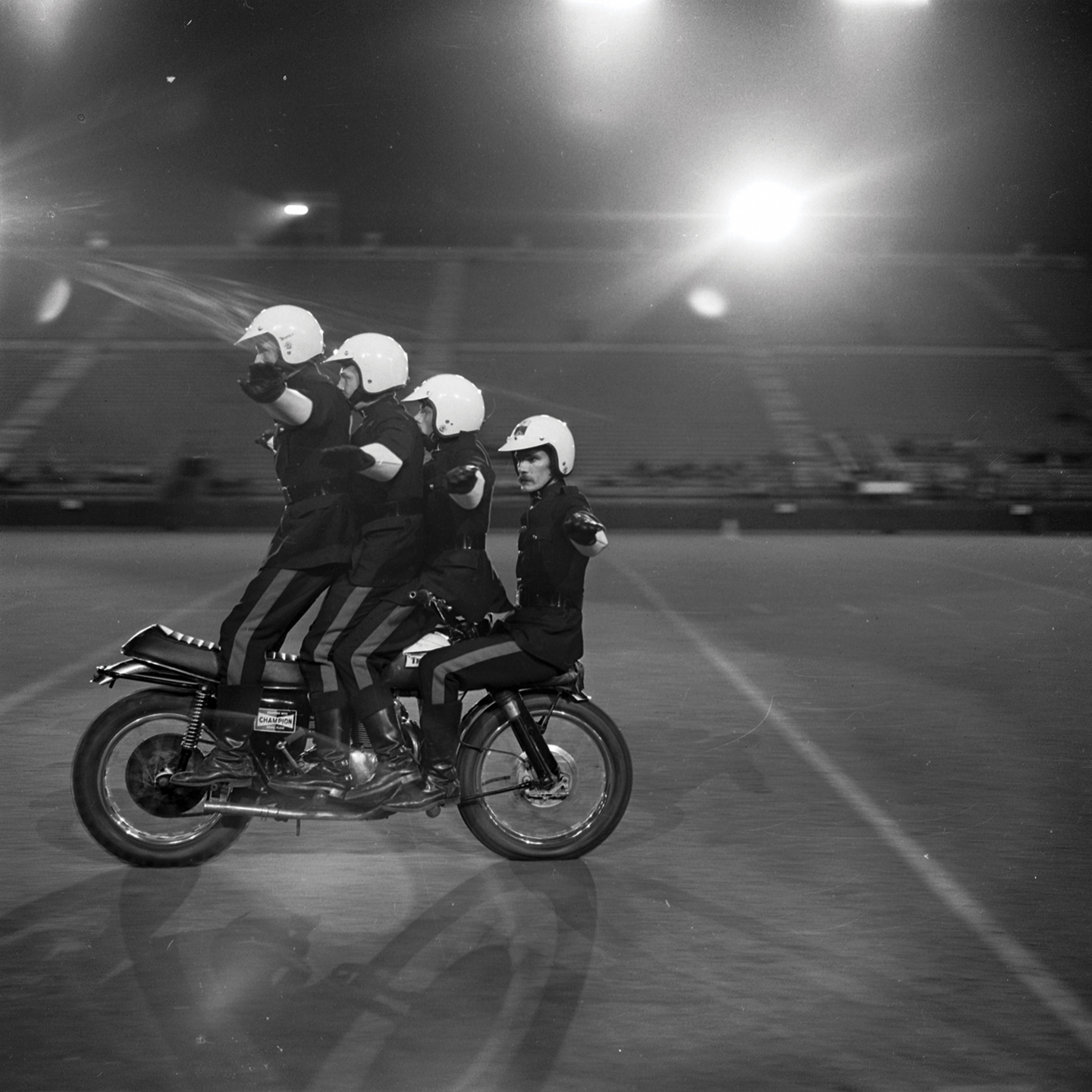 Motorcycle Rehearsal at CNE Grandstand, 1974. Canadian National Exhibition Archives, MG5-F3570-I7. Courtesy of the CNEA