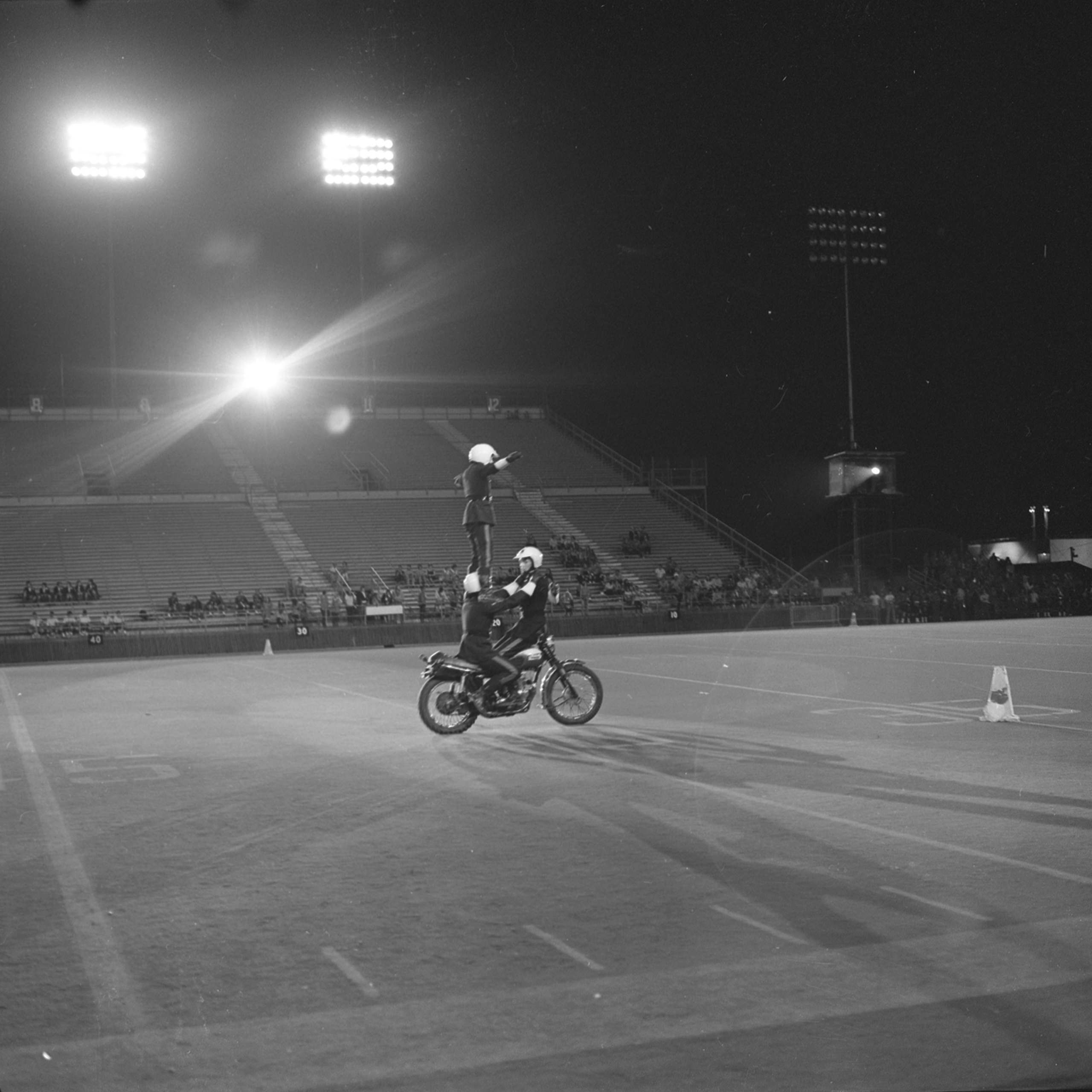 Motorcycle Rehearsal at CNE Grandstand, 1974. Canadian National Exhibition Archives, MG5-F3570-I10. Courtesy of the CNEA