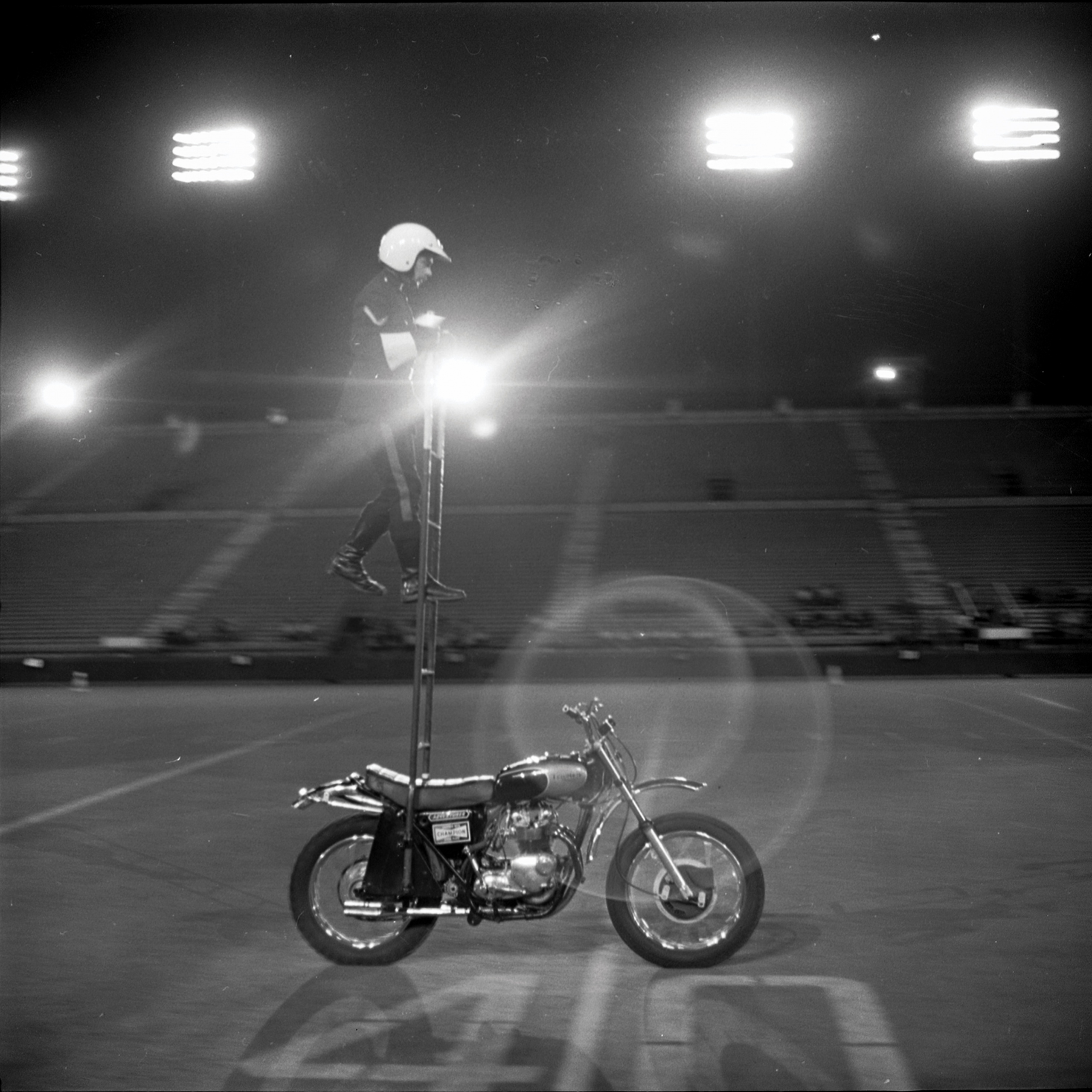 Motorcycle Rehearsal at CNE Grandstand, 1974. Canadian National Exhibition Archives, MG5-F3570-I11. Courtesy of the CNEA