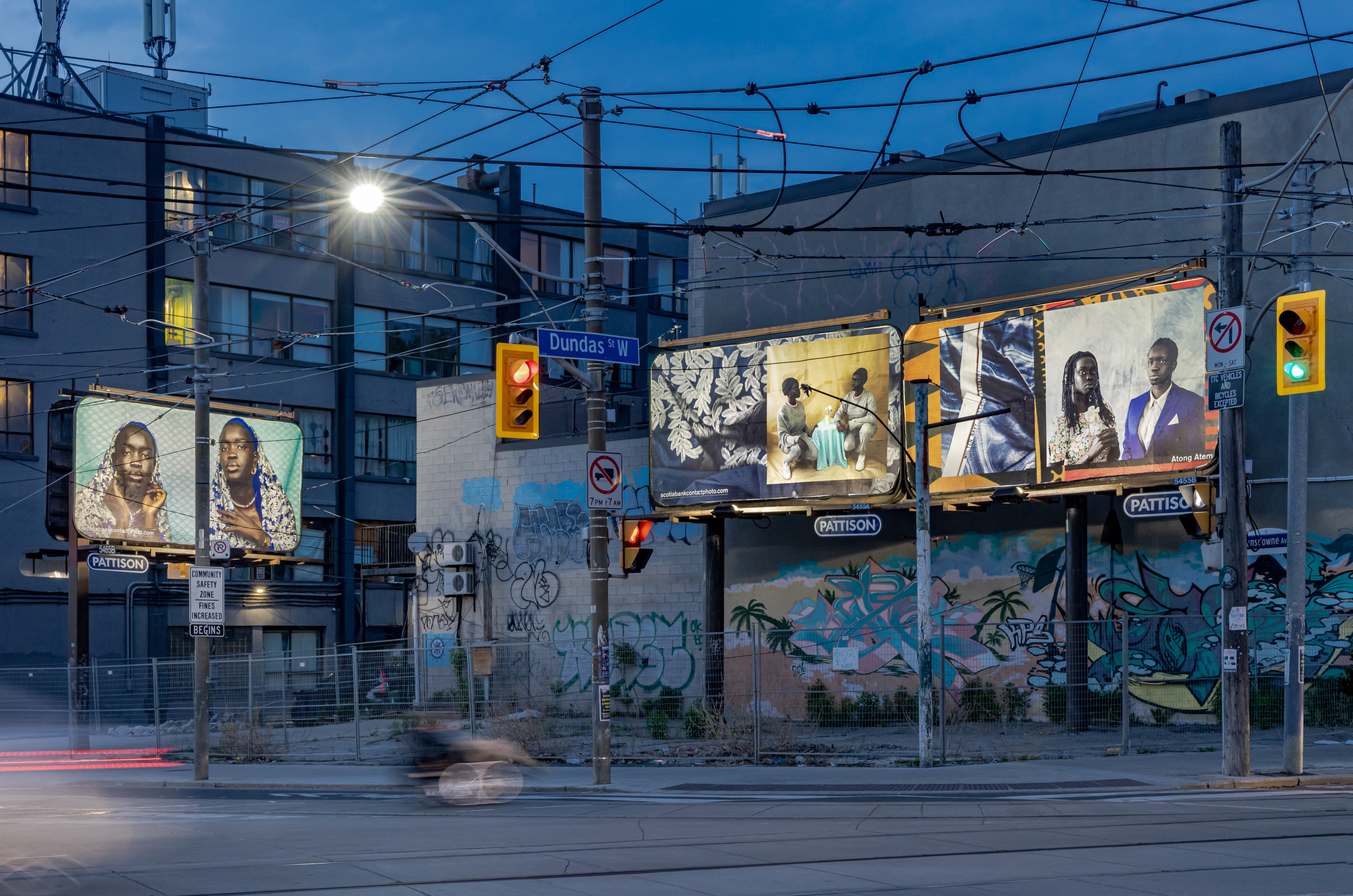     Atong Atem, Surat, installation on billboards at Lansdowne Ave, Dundas St W and College St, Toronto, 2022. Commissioned by Photo Australia and presented in partnership with PHOTO 2022 International Festival of Photography, Melbourne. Courtesy of the artist and CONTACT. Photo: Toni Hafkenscheid

