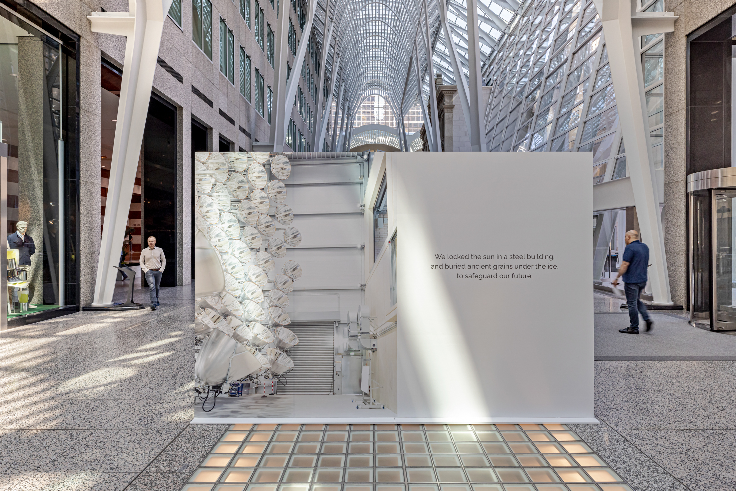     Alberto Giuliani, Surviving Humanity, installation at Brookfield Place, Allan Lambert Galleria, Toronto, 2022. Courtesy of the artist and CONTACT. Photo: Toni Hafkenscheid

